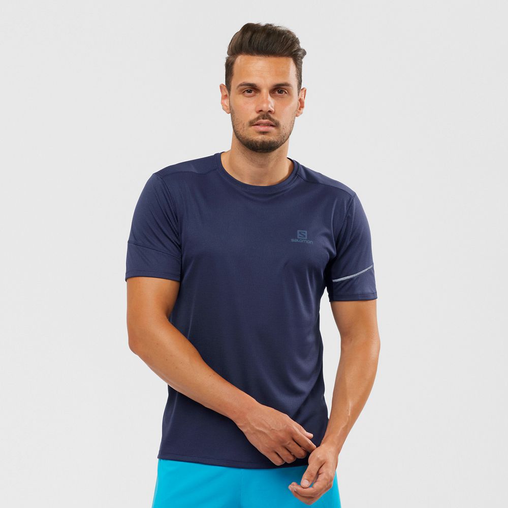 SALOMON AGILE Philippines - Men's Tops - Navy | 453720-SIE